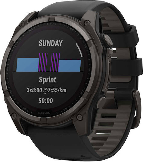 Garmin Fenix 8 Solar Titanium 51mm Waterproof Smartwatch with Heart Rate Monitor (Sapphire, Carbon Grey Dlc Titanium With Black/pebble Grey Silicone Band) view 3