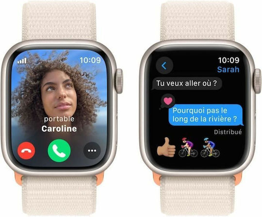 Apple Watch Series 9 Cellular Aluminium 41mm Waterproof with Heart Rate Monitor (Starlight with Starlight Sport Loop) view 5