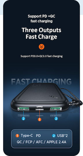 Usams PB56 Power Bank 10000mAh 22.5W with 2 USB-A Ports Power Delivery / Quick Charge 3.0 Black view 2