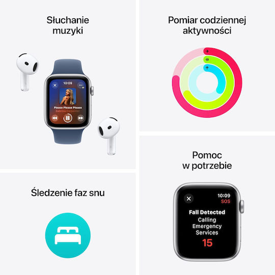 Apple Watch SE 2024 Aluminium 40mm Waterproof with eSIM and Heart Rate Monitor (Silver with Denim Sport Band (S/M)) view 4