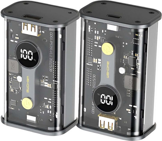 WK Power Bank 10000mAh 20W with USB-A Port and USB-C Port Power Delivery Transparent view 1