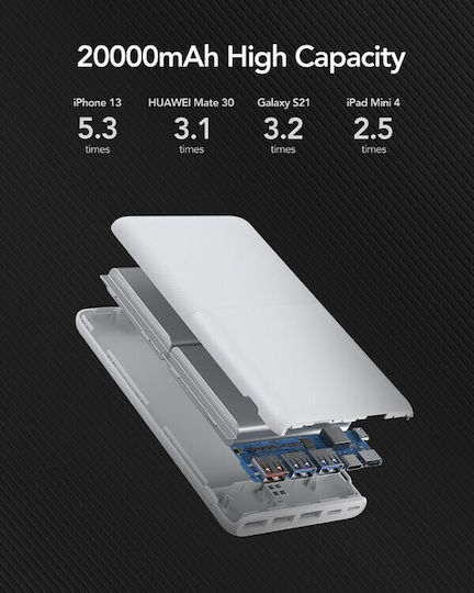 Veger S22 Power Bank 20000mAh 20W with 3 USB-A Ports and USB-C Port Power Delivery / Quick Charge 3.0 White view 8
