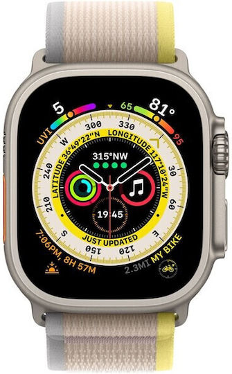 Apple Watch Ultra Titanium 49mm Waterproof with eSIM and Heart Rate Monitor (Yellow/Beige Trail Loop M/L)