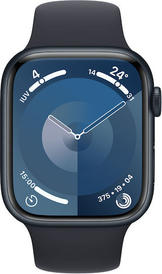 Apple Watch Series 9 Cellular Aluminium 45mm Waterproof with eSIM and Heart Rate Monitor (Midnight with Midnight Sport Band (S/M)) view 1