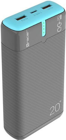 Tracer EnerGen Power Bank 20000mAh 22.5W with 2 USB-A Ports and USB-C Port Power Delivery / Quick Charge 3.0 Gray Blue