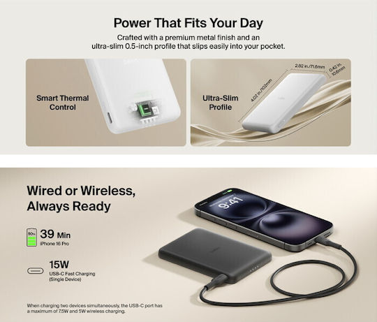 Belkin BoostCharge Slim Magnetic Power Bank 5000mAh 5W with USB-C Port Black view 6