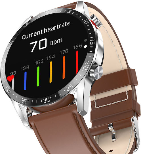 Nubi L13 Smartwatch with Heart Rate Monitor (Brown / Leather Strap) view 2