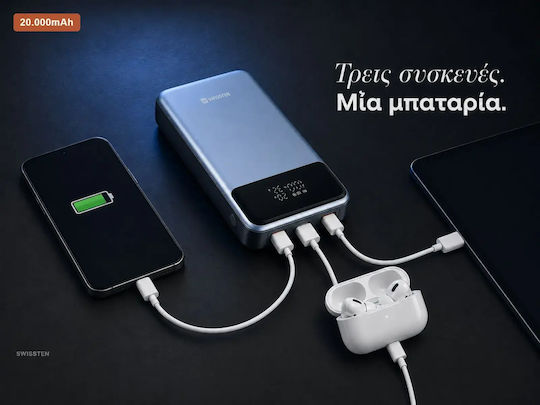 Swissten Power Bank 20000mAh 100W with 3 USB-A Ports and USB-C Port Power Delivery Black vista 3