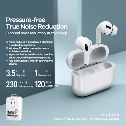Remax PD-BT101 In-ear Bluetooth Handsfree Earphones with Charging Case White view 3