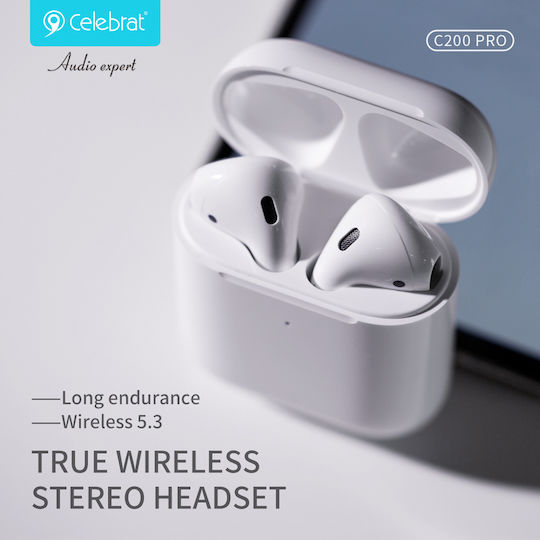 Celebrat C200 Pro Earbud Bluetooth Handsfree Earphones with Charging Case White view 5