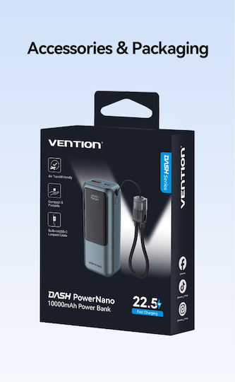 Vention Power Bank 10000mAh 22.5W with USB-A Port and USB-C Power Delivery Port view 2