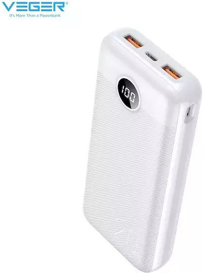 Veger L20S Power Bank 20000mAh 20W with 2 USB-A Ports and USB-C Port Power Delivery / Quick Charge 3.0 White