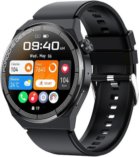 Ochstin 5hk46p 1.36 Inch Round Screen Silicone Strap Smart Watch Bluetooth Call Function Black+black view 1