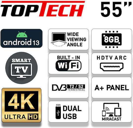 TopTech Smart Television 55" 4K UHD 5515HFL-V HDR view 3