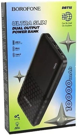 DBT15 Power Bank 10000mAh with 2 USB-A Ports and USB-C Port Black view 3