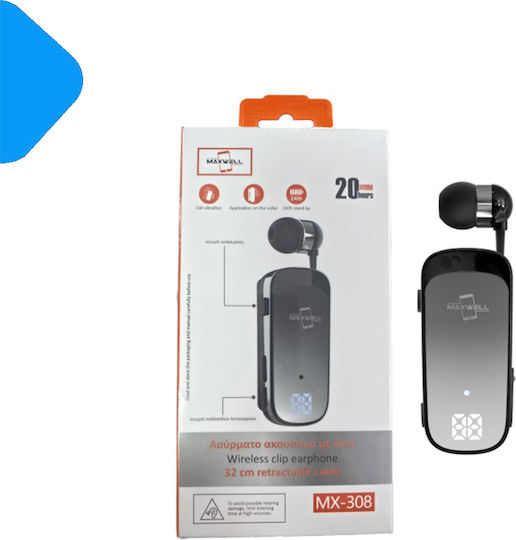 Maxwell MX-308 In-ear Bluetooth Handsfree Earphone Lapel Black view 1