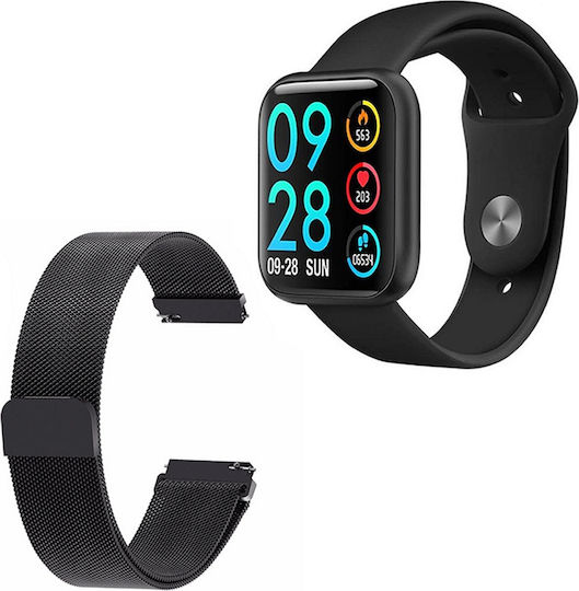 Smartwatch Fitness Bracelet Function Idealstore P80 Black Blood Pressure Monitoring Heart Rate Sleep Monitoring Oxygen Level Call Sms Notifications Metal Strap Silicone Strap view 1