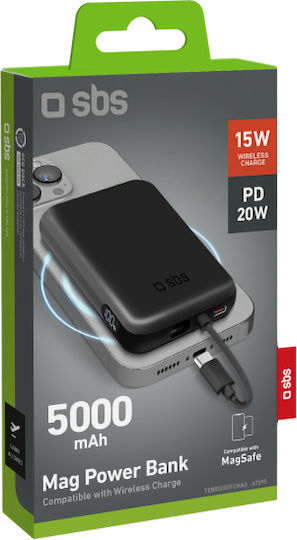 SBS MagSafe Power Bank 5000mAh 20W Power Delivery Black view 2