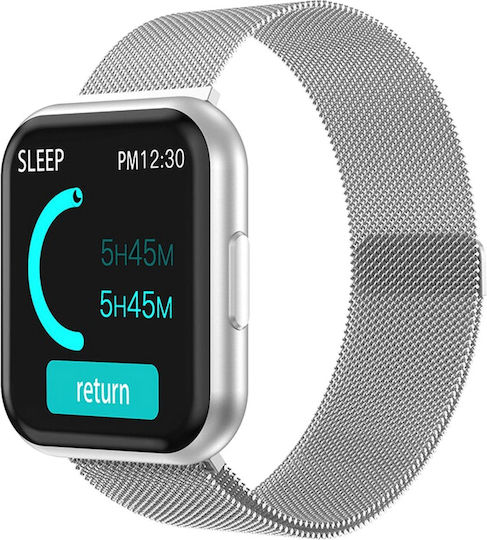 Idealstore 88 Smartwatch Fitness Bracelet Magnetic Metal Bracelet Heart Rate Monitoring Blood Pressure Bluetooth Call Notifications Facebook Sms Water Resistant Ip 67 1.30 Screen + Silicone Bracelet Silver view 1