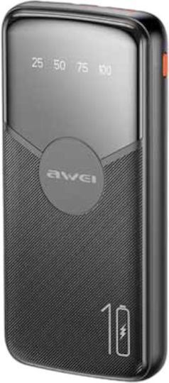 Awei P32K Power Bank 10000mAh with 2 USB-A Ports and USB-C Port Black