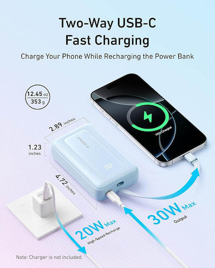 Anker Zolo A1689031 Power Bank 20000mAh 30W with USB-A Port and USB-C Port Light Blue view 5