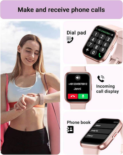 Tensky ID208 Plus Smartwatch with Heart Rate Monitor (Pink) view 2