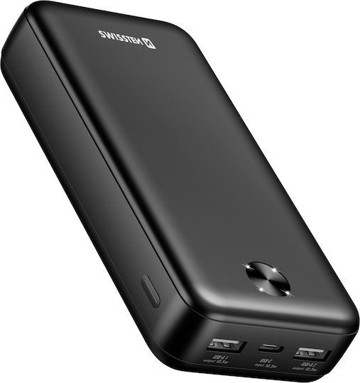 Swissten Power Bank 20000mAh 10.5W with 2 USB-A Ports and USB-C Port Black view 1