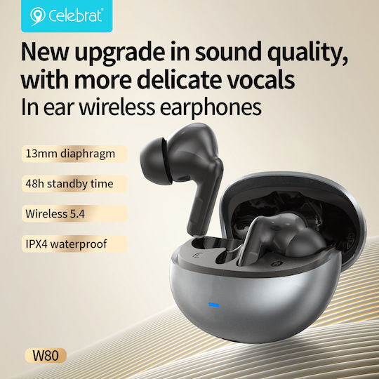 Celebrat W80 In-ear Bluetooth Handsfree Headphones with Sweat Resistance and Charging Case White view 6