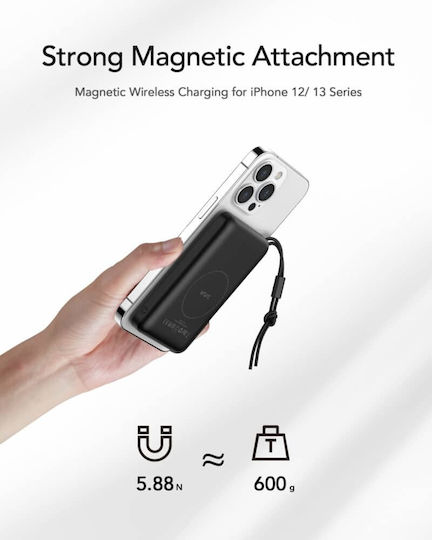 Veger MagOn Magnetic Wireless MagSafe Power Bank 10000mAh 20W with USB-A Port and USB-C Port Power Delivery / Quick Charge 3.0 White view 5