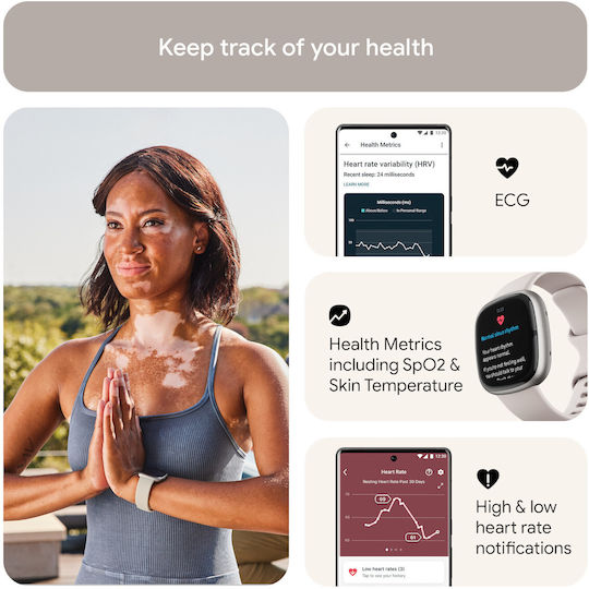 Fitbit Sense 2 Aluminium Waterproof Smartwatch with Heart Rate Monitor (Silver / White) view 7