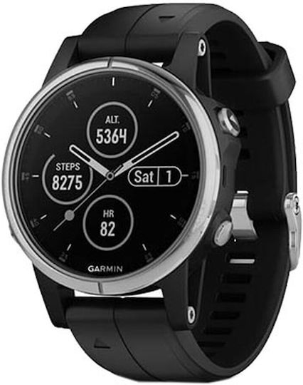 Garmin Fenix 5S Plus Stainless Steel 42mm Waterproof Smartwatch with Heart Rate Monitor (Black / Silver)