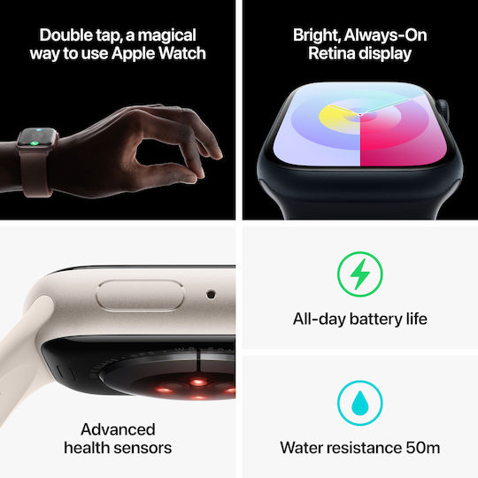 Apple Watch Series 9 Aluminium 41mm Waterproof with Heart Rate Monitor (Starlight with Starlight Sport Band (M/L)) view 9