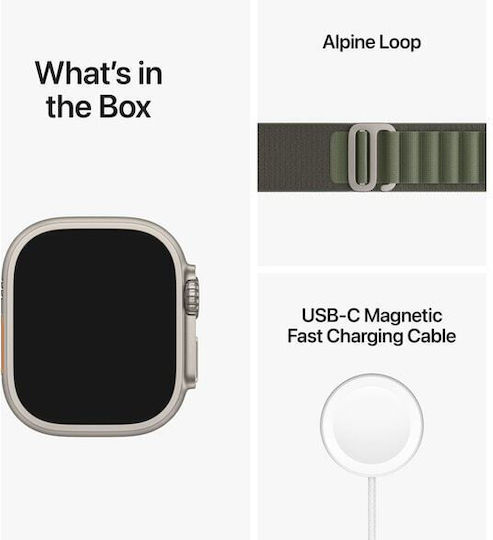 Apple Watch Ultra Titanium 49mm Waterproof with eSIM and Heart Rate Monitor (Green Alpine Loop Medium) view 8