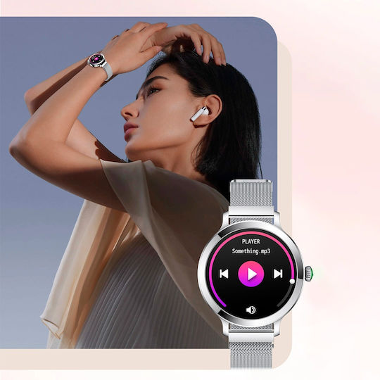 Aoke NX7 Smartwatch with Heart Rate Monitor (Pink - Gold Case / Pink - Gold Metallic Strap) view 3