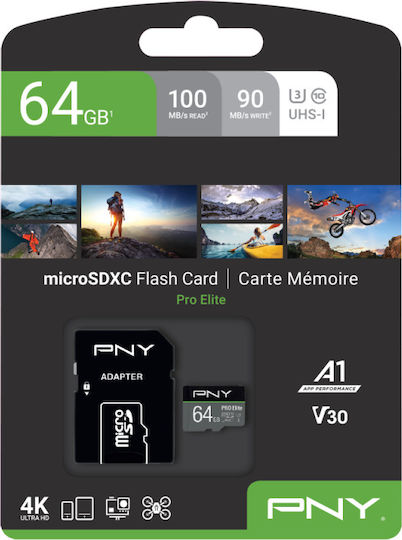 PNY Pro Elite microSDXC 64GB U3 V30 A1 UHS-I Memory Card with Adapter view 3