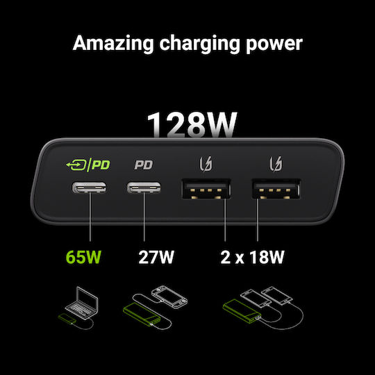 Green Cell PBGC04 Power Bank 26800mAh 128W with 2 USB-A Ports and 2 USB-C Ports Quick Charge 3.0 / Power Delivery Black vue 2