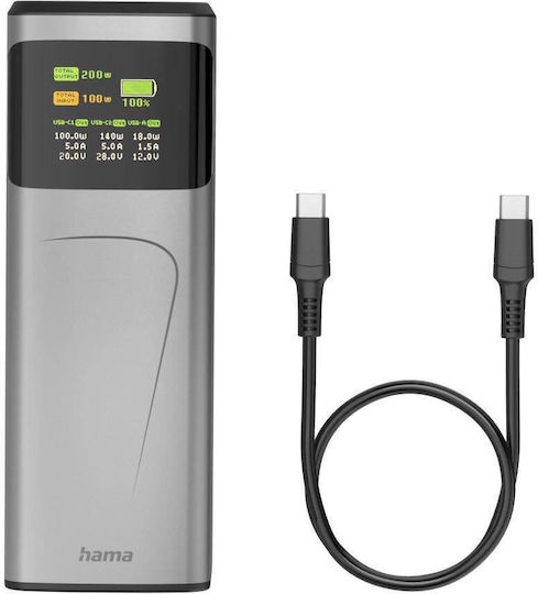 HAMA High Power 24000mAh 200W with USB-A Port and 2 USB-C Ports Quick Charge 3.0 Gray view 3