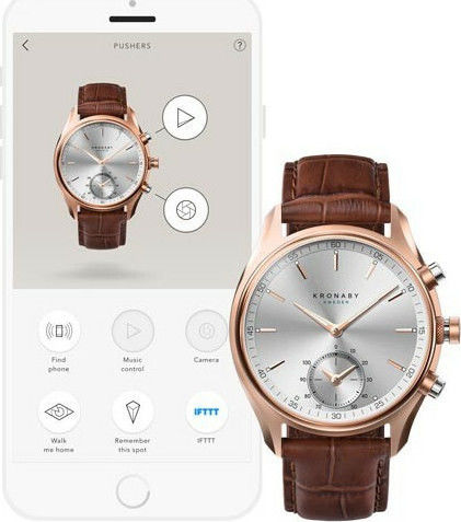 Kronaby Sekel Hybrid Stainless Steel 43mm Waterproof Smartwatch (Rose Brown Leather Strap) view 5
