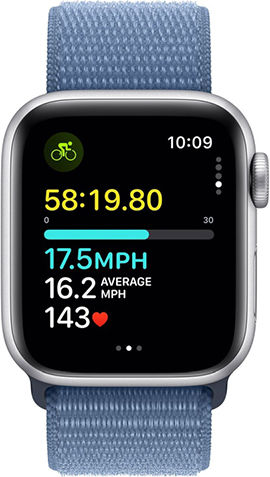 Apple Watch SE 2023 Aluminium 44mm Waterproof with Heart Rate Monitor (Silver with Winter Blue Sport Loop) view 3
