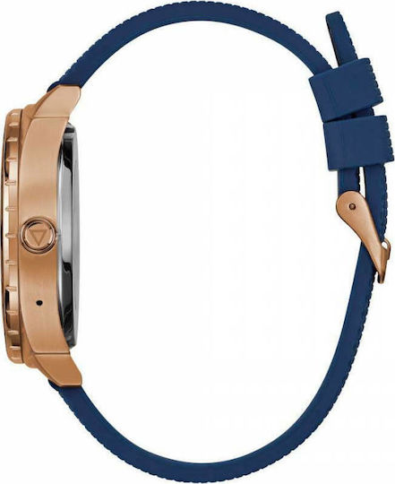 Guess Connect Hybrid Stainless Steel Smartwatch (Rose Gold Blue Rubber Strap) vue 3