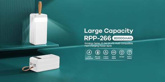 Remax RPP-266 Power Bank 80000mAh 22.5W with 4 USB-A Ports and USB-C Port Power Delivery / Quick Charge 3.0 White vista 4