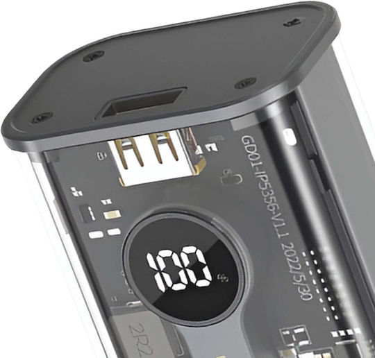 WK Power Bank 10000mAh 20W with USB-A Port and USB-C Port Power Delivery Transparent view 2