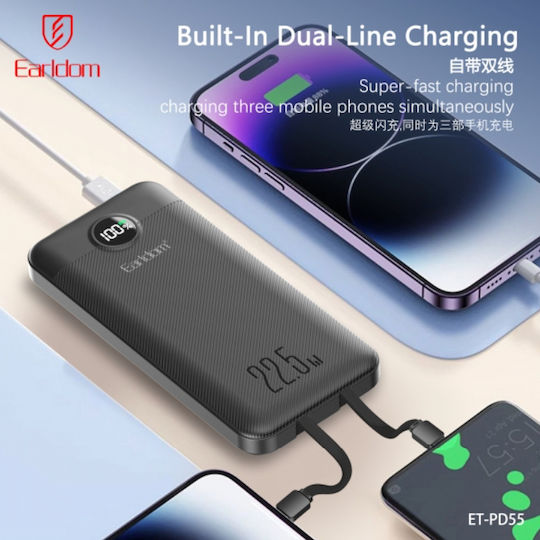 Earldom Pd55 Power Bank 10000mAh 22.5W Fast Charging 4in1 Cables Type-C & Lightning view 5