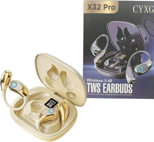 X32 Pro Open Ear Bluetooth Handsfree Headphones with Charging Case Gold