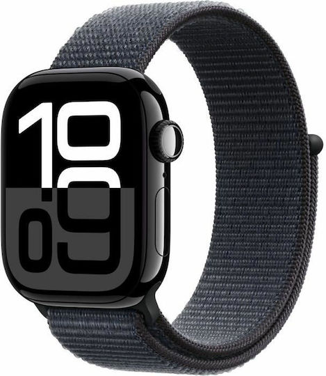 Apple Watch Series 10 without Blood Oxygen Aluminium 42mm Waterproof with Heart Rate Monitor (Jet Black with Ink Sport Loop)