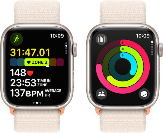 Apple Watch Series 9 Aluminium 45mm Waterproof with Heart Rate Monitor (Starlight with Starlight Sport Loop) view 8