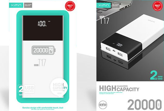 Xipin T17 Power Bank 20000mAh with 2 USB-A Ports White view 3