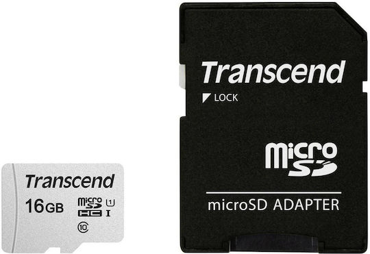Transcend 300s microSDHC 16GB U1 V30 A1 UHS-I Speed Class 95MB/s with Adapter view 1