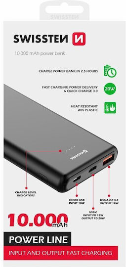 Swissten Power Bank 10000mAh 20W with 2 USB-A Ports and USB-C Port Power Delivery / Quick Charge 3.0 Black view 4
