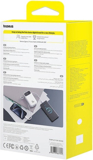 Baseus QPow 2 Power Bank 20000mAh 30W with USB-A Port and 2 USB-C Ports White view 9